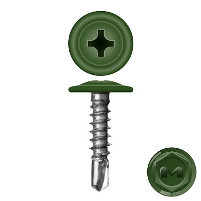 Caморез ПШС по металлу 4,2х16 RAL6002 Зеленый лист прессшайба сверло