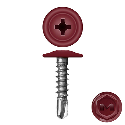 Caморез ПШС по металлу 4,2х19 RAL3005 Красное вино прессшайба сверло