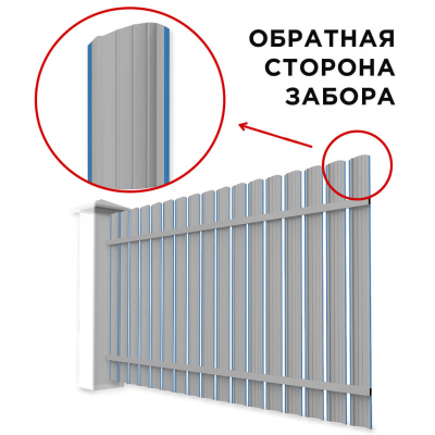 Забор штакетник Полукруглый RAL 5015 Небесно-Голубой односторонний сзади